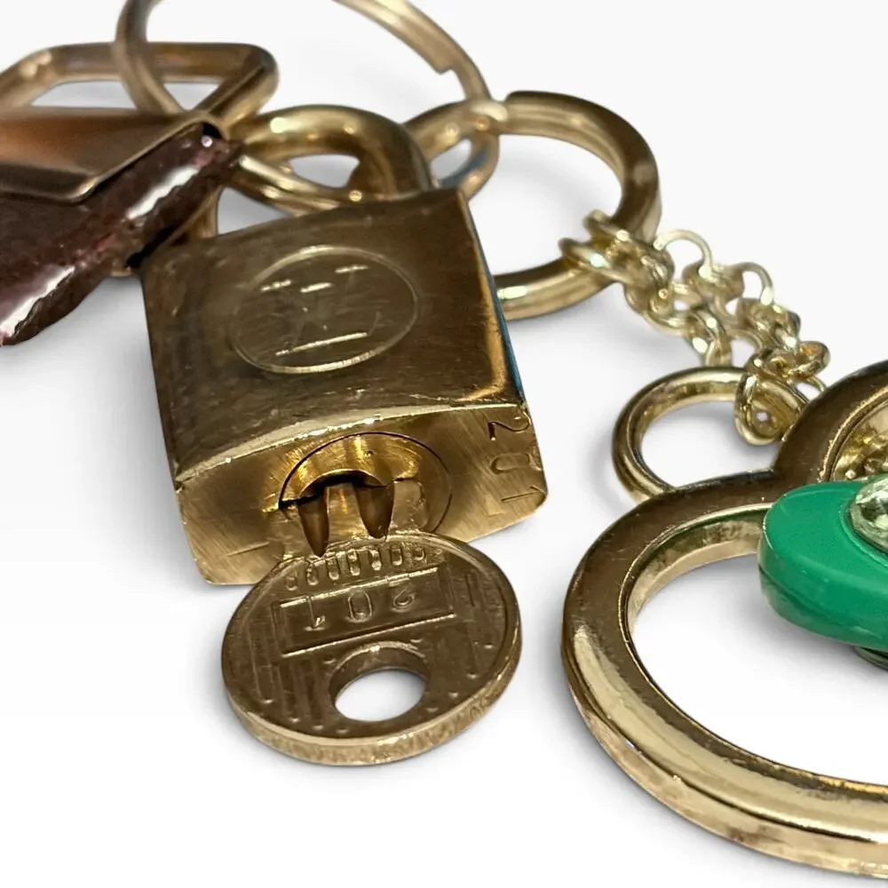 Louis Vuitton Lock & Key #201 w/a Green Heart Charm Loop Keychain